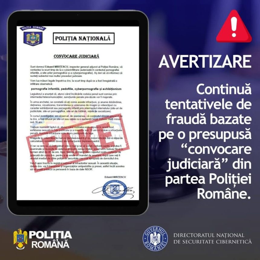 Atentie Tentativele de frauda in numele Politiei Romane continua