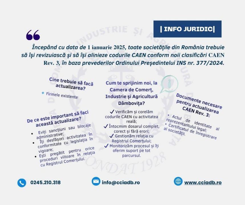 CCIA Dambovita sustine antreprenorii in actualizarea rapida a codurilor CAEN
