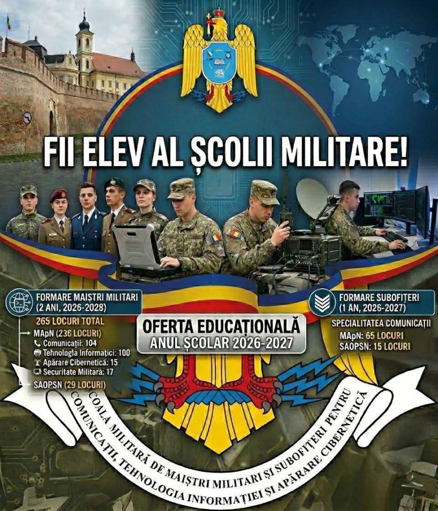 Centrul Militar Judetean Dambovita anunta disponibilitatea a sute de locuri pentru viitorii maistri militari si subofiteri