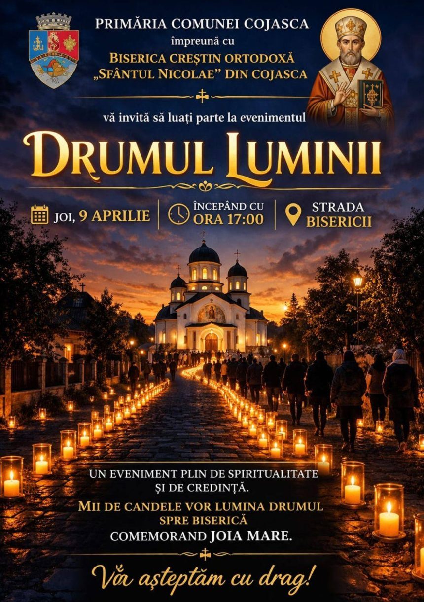 Comunitatea din Cojasca este invitata maine la prima editie a evenimentului Drumul Luminii in Joia Mare