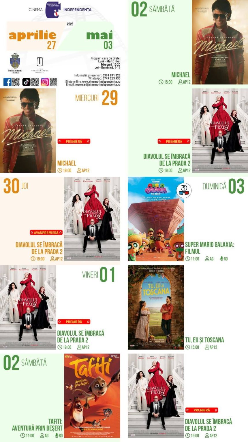 Consult programul proieciilor de film la Cinema Independena n perioada 27 aprilie