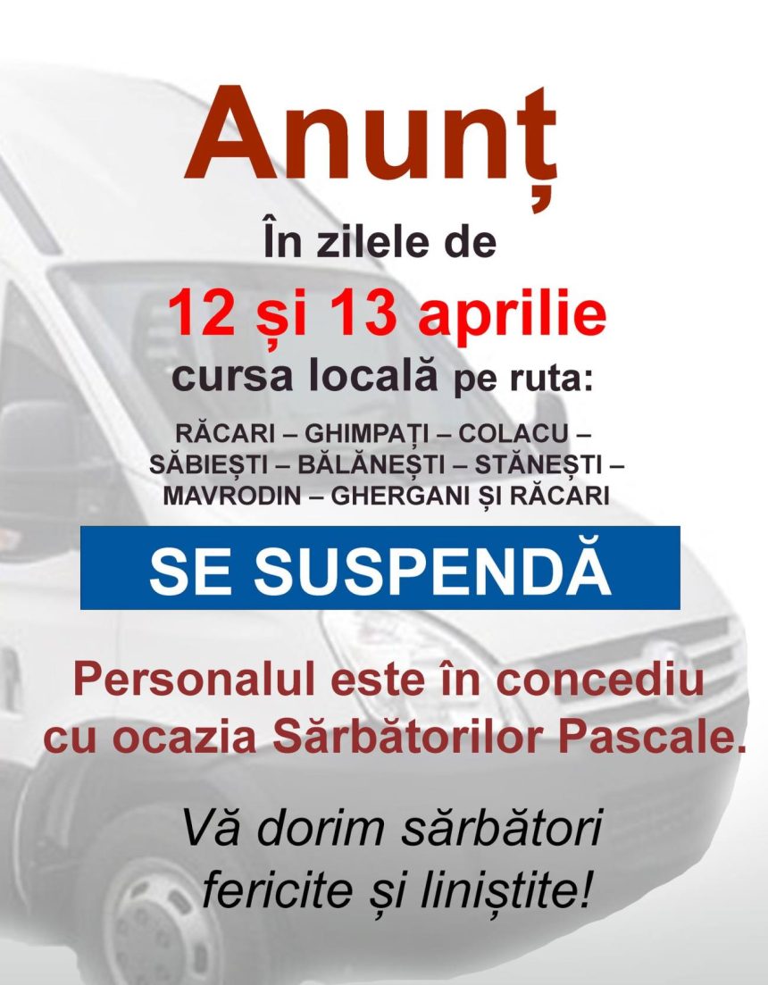 Cursa locala din Racari suspendata pe 12 si 13 aprilie