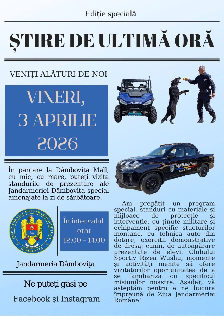 Inspectoratul Judetean de Jandarmi sarbatoreste ziua sa la Dambovita Mall printrun eveniment dedicat publicului