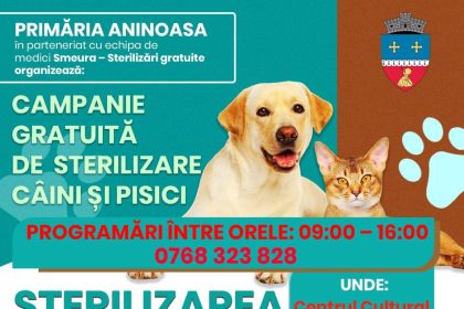 Sterilizari gratuite pentru caini si pisici in Aninoasa pe 21 aprilie