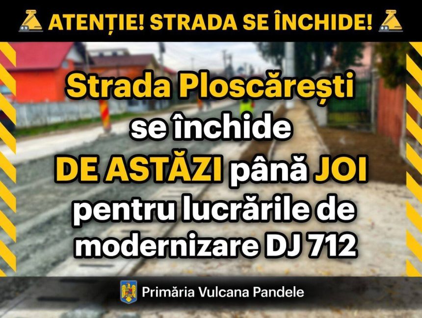 Strada din Vulcana Pandele inchisa temporar pentru lucrari la DJ 712
