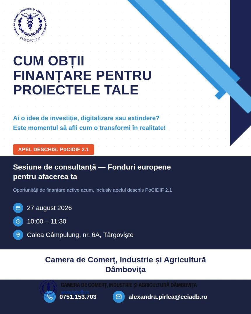 Ai o idee de investitie Camera de Comert Dambovita te invata cum sa obtii fonduri europene