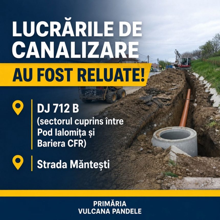 Au fost reintegrate lucrarile la reteaua de canalizare din Vulcana Pandele Doua tronsoane vor fi interventiunate