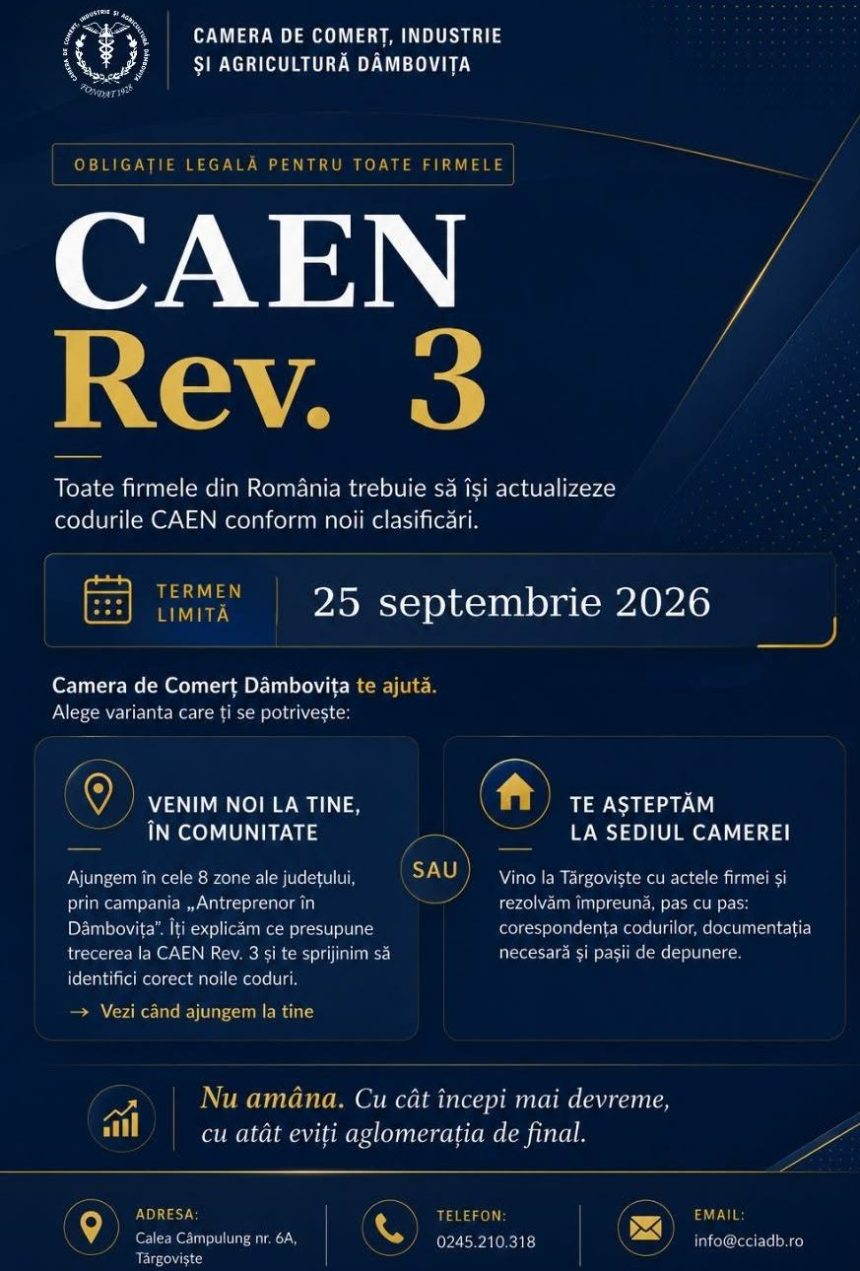 Camera de Comert Dambovita continua campania pentru actualizarea codurilor CAEN