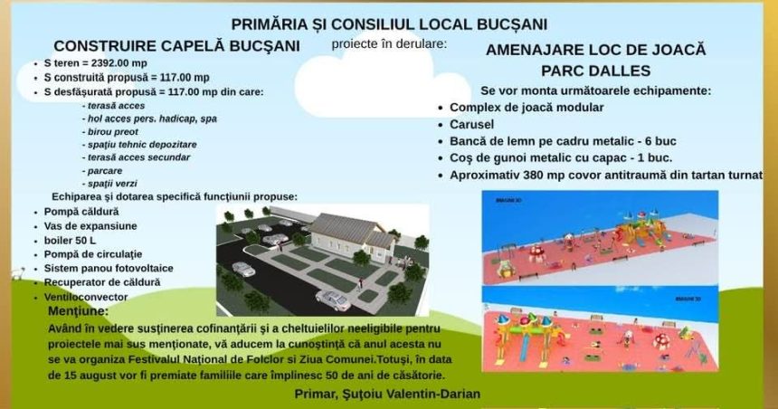 Doua proiecte semnificative pentru Bucsani finantate in locul organizarii Zilei Comunei