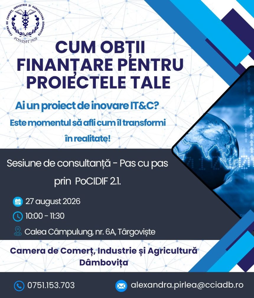 Finantari pentru solutii digitale inovatoare Camera de Comert Dambovita invita companiile la consultanta