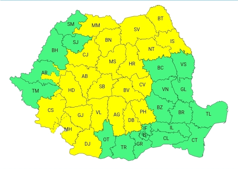 METEO ALERTA GALBENA de instabilitate atmosferica si ploi torentiale semnificative in Dambovita