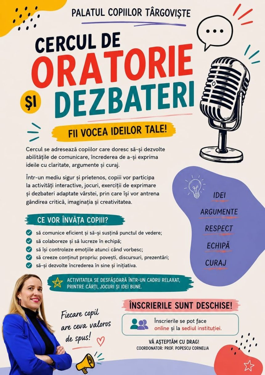 Palatul Copiilor Targoviste incepe inscrierile la Cercul de Oratorie si Dezbateri