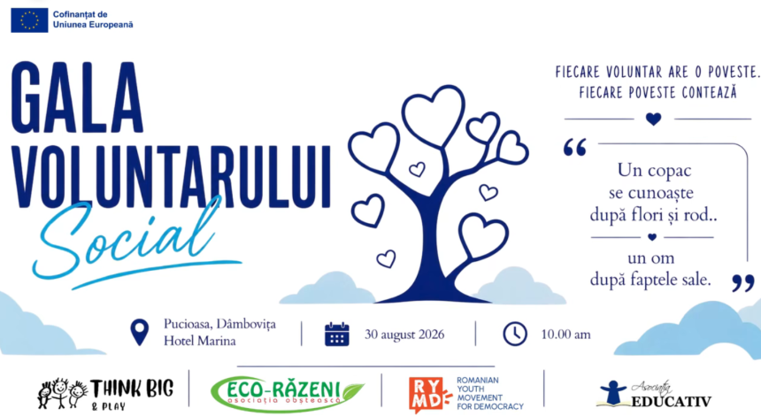 Pucioasa organizeaza prima editie a Galei Voluntarului Social Tineri din Romania si Republica Moldova vor fi recompensati pentru contributia lor in comunitate