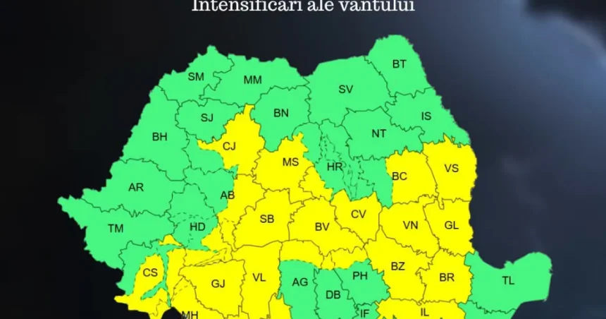 Cod galben de vânt în zona montană a județului Dâmbovița, valabil până la ora 21:00