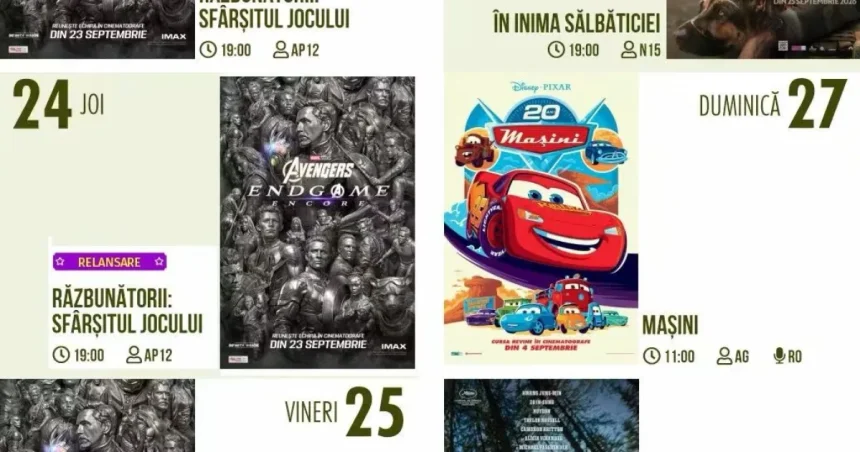 Programul proiecțiilor de film la Cinema Independența, în perioada 21